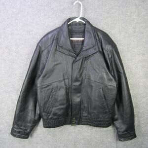 Charles Klein Leather Jacket Mens Large Black Bomber Coat Vintage Style Classic